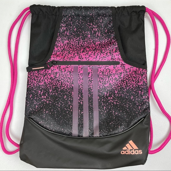 ADIDAS Drawstring Gym Bag Black Pink Speckle Sports Soccer Basketball